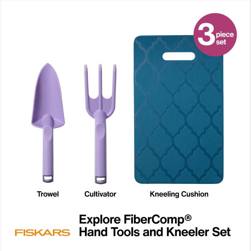 Fiskars 3-Piece Gardening Set, FiberComp Trowel & Cultivator, Dual-Layer Knee Pad, Rustproof Lightweight Design, Explore Collection - Image 2