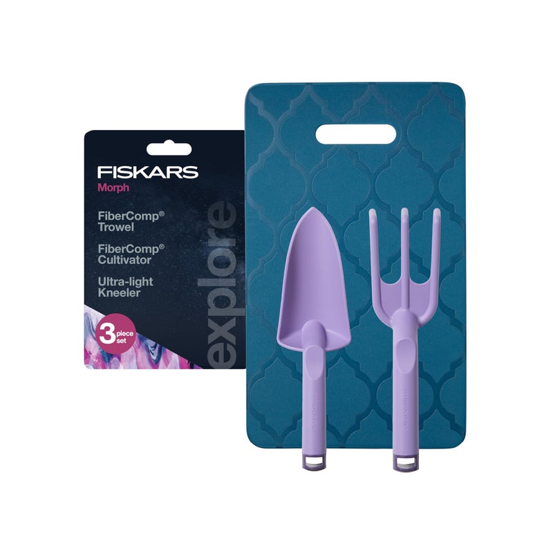 Fiskars 3-Piece Gardening Set, FiberComp Trowel & Cultivator, Dual-Layer Knee Pad, Rustproof Lightweight Design, Explore Collection - Image 1