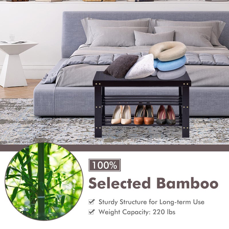 COSTWAY 3-Tier Shoe Rack Bench, Free Standing Wood Entryway Shoe Storage Organizer, Bamboo Storage Shelf for Shoes,Ideal for Home Entryway, Hallway - Image 4
