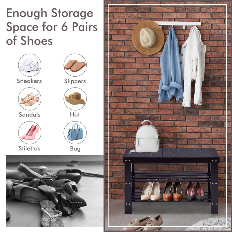 COSTWAY 3-Tier Shoe Rack Bench, Free Standing Wood Entryway Shoe Storage Organizer, Bamboo Storage Shelf for Shoes,Ideal for Home Entryway, Hallway - Image 3