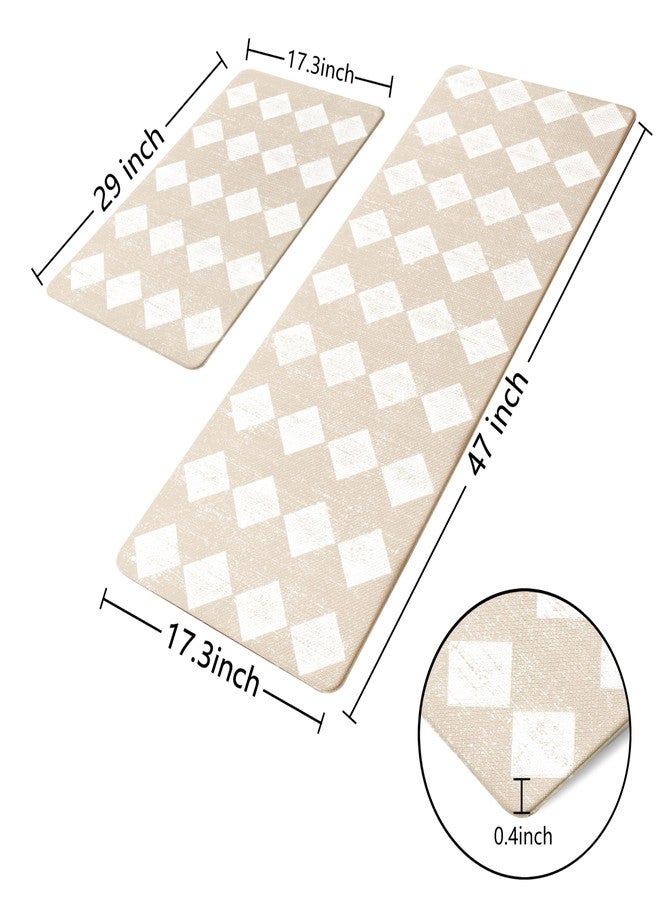 VivaNest Moroccan Trellis Cream Checkered Kitchen Rug Sets [2 PCs], Anti-Fatigue, Waterproof Non-Slip Kitchen Mats Heavy Duty Ergonomic Comfort Foam Rug for Floor, Home, Laundry,17"x29"+17"x47" - Image 3