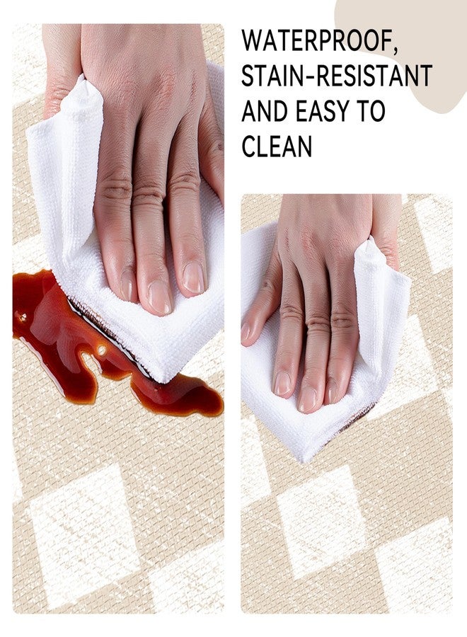 VivaNest Moroccan Trellis Cream Checkered Kitchen Rug Sets [2 PCs], Anti-Fatigue, Waterproof Non-Slip Kitchen Mats Heavy Duty Ergonomic Comfort Foam Rug for Floor, Home, Laundry,17"x29"+17"x47" - Image 4