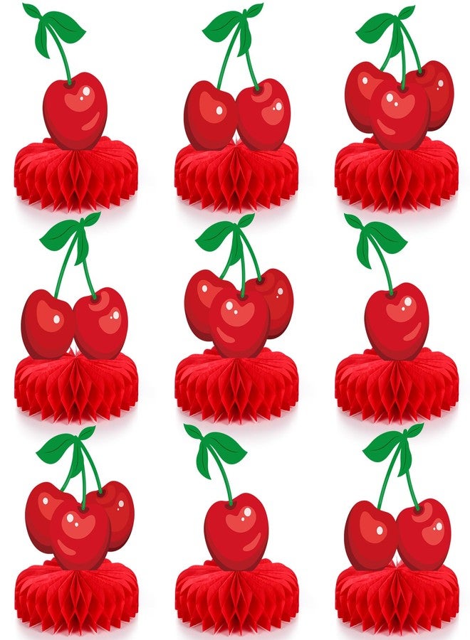 Faccito 9 Pcs Cherry Honeycomb Centerpiece Cherry Party Decor Cherries Paper Table Centerpieces for Birthday Baby Shower Party Supplies Decor - Image 1