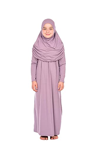 İhvan Online One-Piece Rose Color Dress with Head Scarf - Girls' 8-12 yr Long Sleeve Islamic Prayer Dress - Image 4