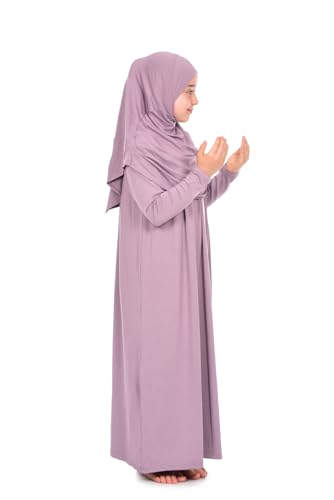 İhvan Online One-Piece Rose Color Dress with Head Scarf - Girls' 8-12 yr Long Sleeve Islamic Prayer Dress - Image 2