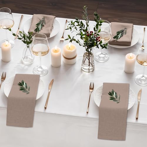Ruvanti Linen Napkins Set of 12 18x18 Cloth Napkins Cotton Linen Blend Napkins Cloth Washable Soft Reusable Dinner Napkins for Wedding Parties Christmas Thanksgiving Everyday Use Light Taupe - Image 3