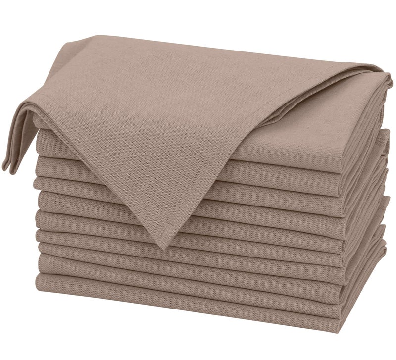Ruvanti Linen Napkins Set of 12 18x18 Cloth Napkins Cotton Linen Blend Napkins Cloth Washable Soft Reusable Dinner Napkins for Wedding Parties Christmas Thanksgiving Everyday Use Light Taupe - Image 2