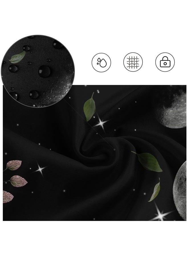 Kikiry Moon Phrase Shower Curtain 60''W x 72''L Floral Planet Leaves Plants Black Background Boho Moonlit Nature Lunar Eclipse Star Night Polyester Fabric Waterproof 12 Pack Plastic Hook - Image 2