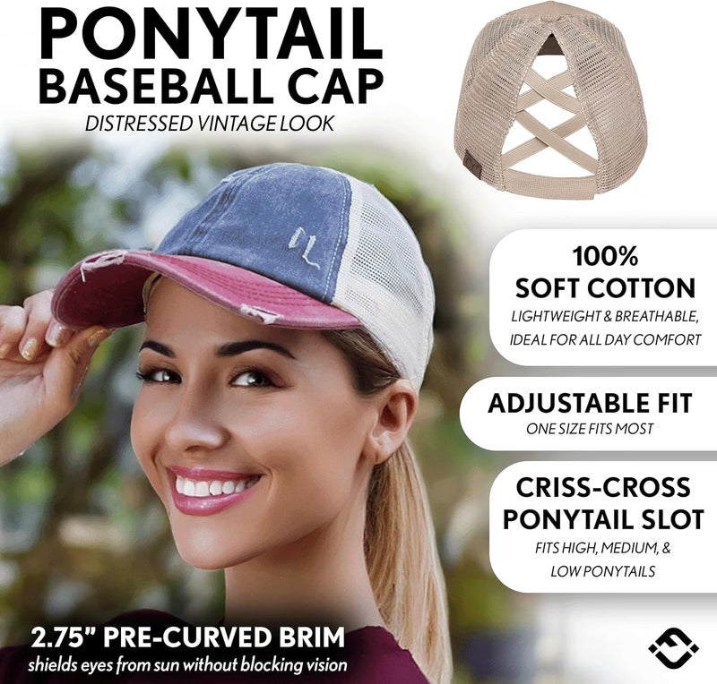 Funky Junque Ponytail Hat for Women - Baseball Cap with Adjustable Fit & High Pony Tail Criss Cross Back for Everyday Wear - Image 2