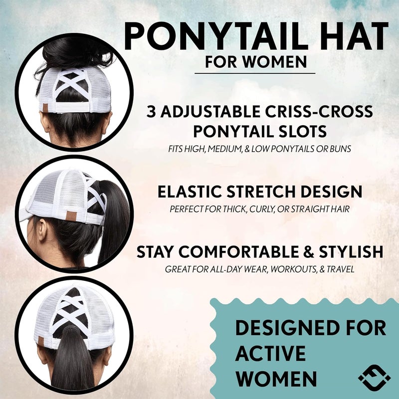 Funky Junque Ponytail Hat for Women - Baseball Cap with Adjustable Fit & High Pony Tail Criss Cross Back for Everyday Wear - Image 3