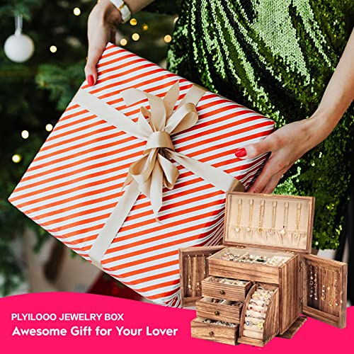 Poyilooo Jewelry Box Organizer, Solid Wood Jewelry Boxes for Women for Storage & Display Necklace Ring Earring Bracelet, Rustic Style Jewelry Organizer Box for Women Gifts (Carbonized Brown) - Image 5