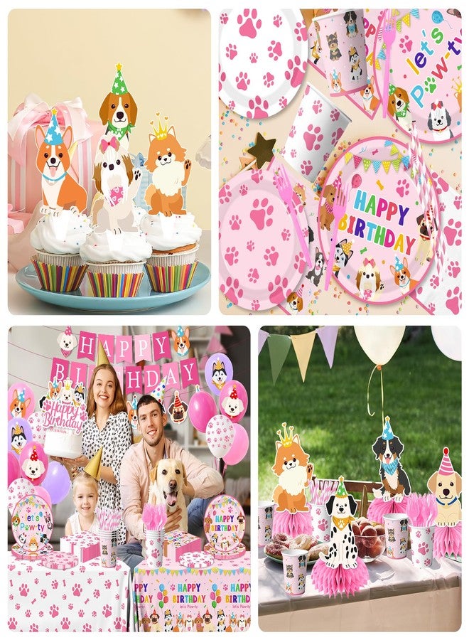 Dydamud Dog Birthday Party Decorations Include Lets Pawty Plates Napkins Pink Puppy Tablecloth Banner Balloons Cupcake Toppers Tableware Set for Girls Puppy Birthday, Dog Party Decorations Serves 24 - Image 5