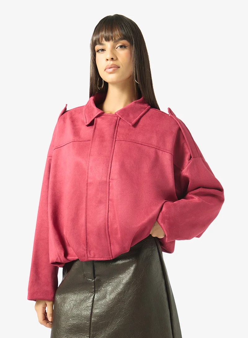 Suede Zip Up Oversize Jacket