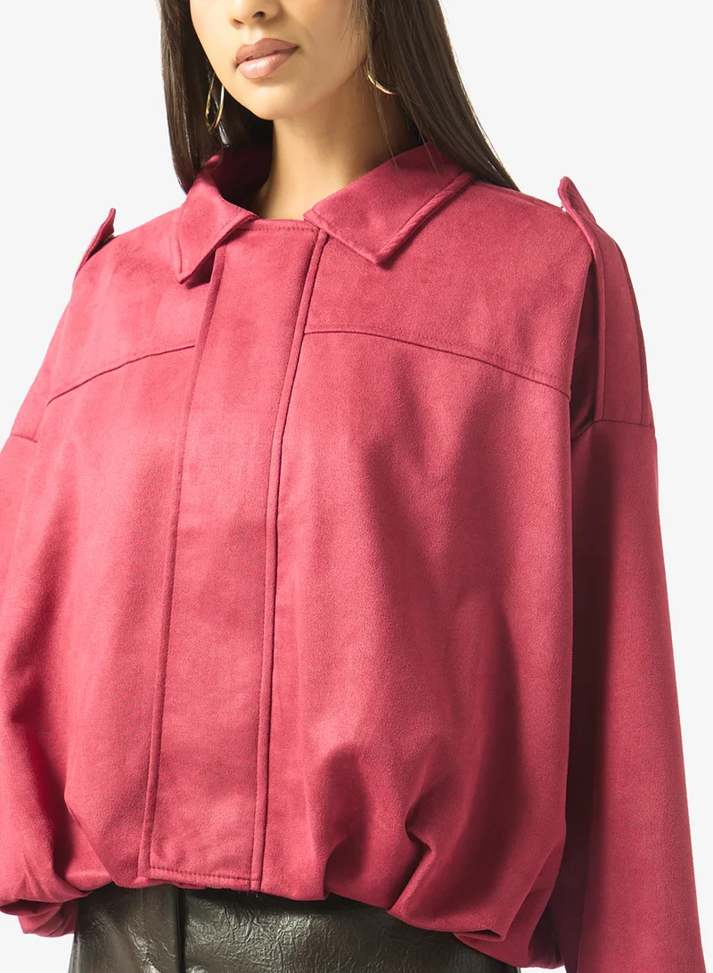 Ginger  Suede Zip Up Oversize Jacket for Women | Best Price UAE