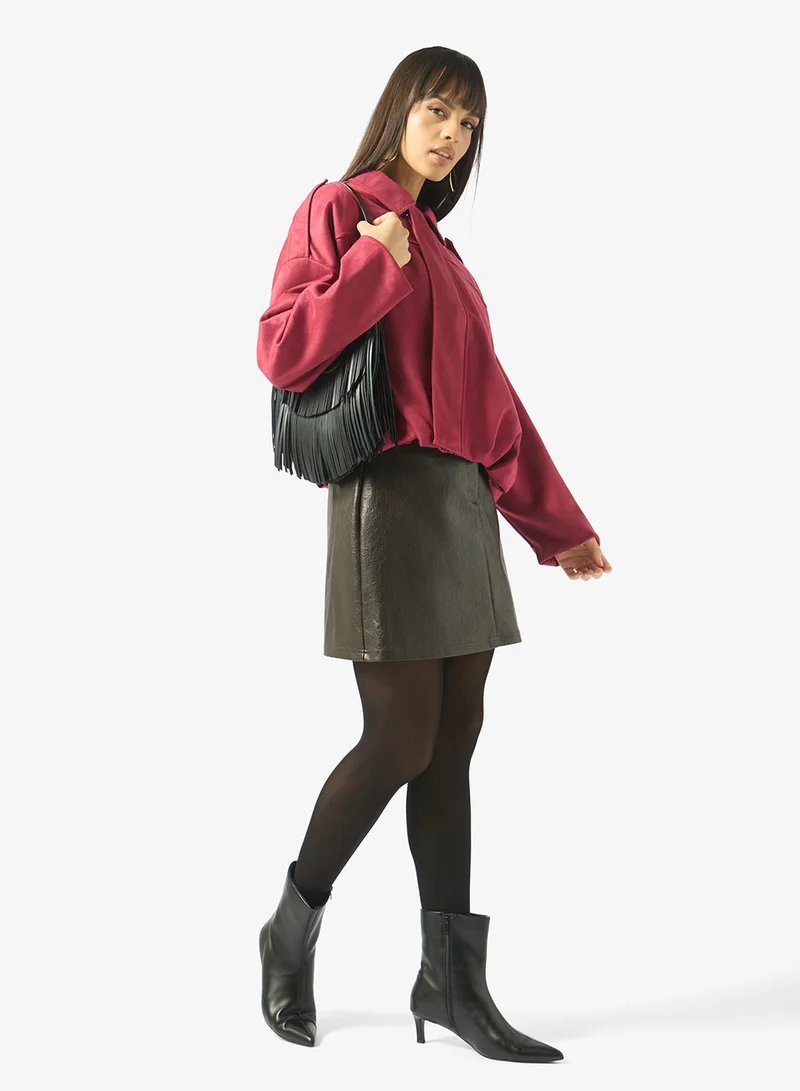 Ginger  Suede Zip Up Oversize Jacket for Women | Best Price UAE