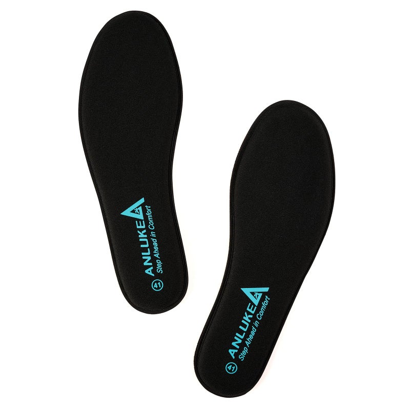 ANLUKE Memory Foam Insoles for Men & Women - Replacement Cushion Shoe Inserts for Work Boots, Running Shoes, Hiking, Sneakers & Loafers - Shock Absorbing Support for Foot Pain Relief & All-Day Comfort Black - Image 1