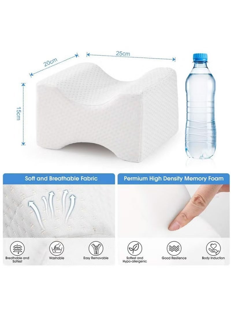 Gravity Knee Pillow for Side Sleepers – Contoured Orthopedic Leg Support Cushion for Back, Hip, Sciatica & Pregnancy Pain Relief – High-Density Memory Foam Wedge Pillow with Removable Washable Cooling Cover – Comfortable Sleep Aid in White - Image 3