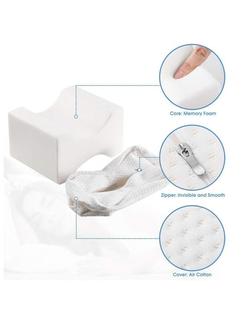 Gravity Knee Pillow for Side Sleepers – Contoured Orthopedic Leg Support Cushion for Back, Hip, Sciatica & Pregnancy Pain Relief – High-Density Memory Foam Wedge Pillow with Removable Washable Cooling Cover – Comfortable Sleep Aid in White - Image 2