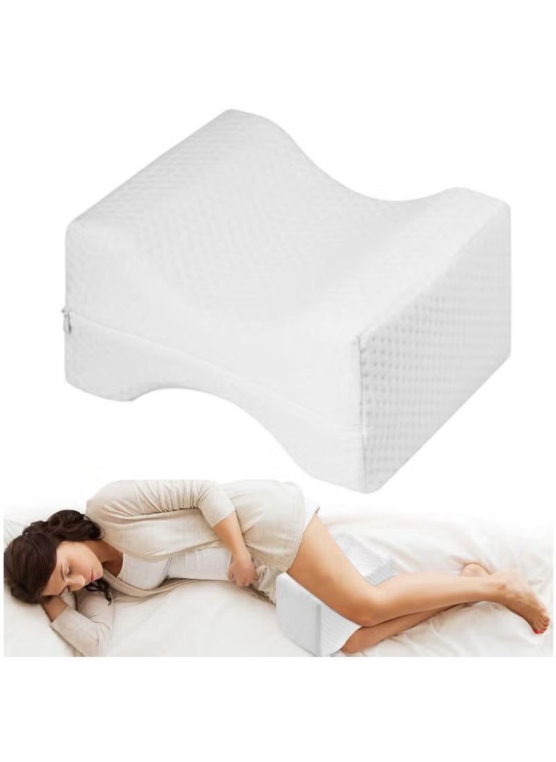 Gravity Knee Pillow for Side Sleepers – Contoured Orthopedic Leg Support Cushion for Back, Hip, Sciatica & Pregnancy Pain Relief – High-Density Memory Foam Wedge Pillow with Removable Washable Cooling Cover – Comfortable Sleep Aid in White - Image 1