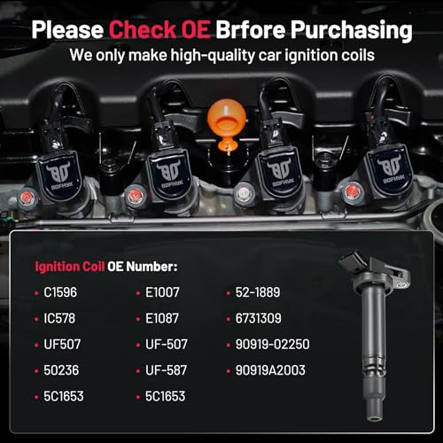 BDFHYK Ignition Coil Pack Set of 4 Compatible with Toyota RAV4 4Runner Tundra Camry Sequoia Lexus GX460 LS460 IS250 IS350 LS460 Scion tC Replacement for UF507 90919-02256 C1596 - Image 3