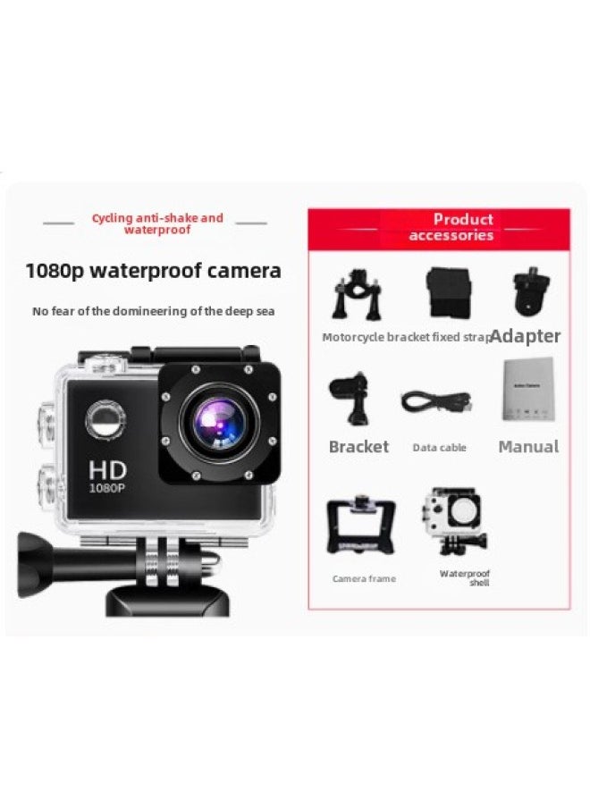 Generic Motorcycle Bike Helmet Ride Recorder Diving Sports Camera HD Waterproof Digital Video Camera-Body Color:Black High-end Version-package 2  - Image 1