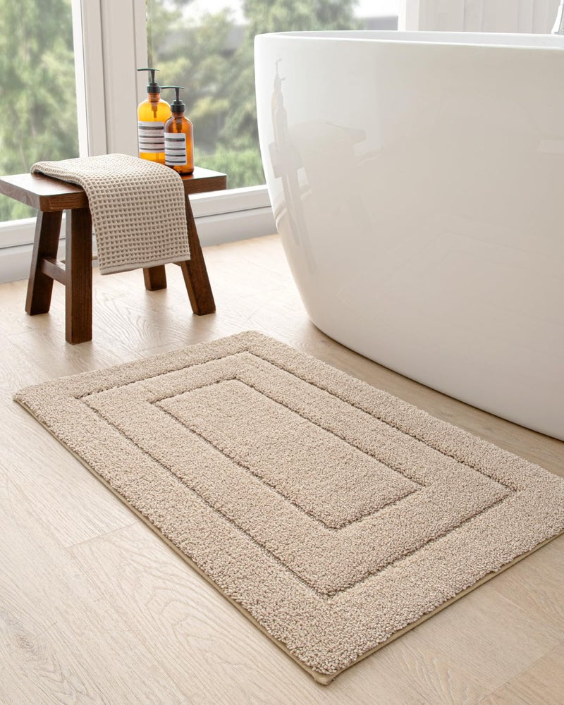 DEXI Bathroom Rug 24x16, Non Slip Washable Bath Mat for Shower Floor, Absorbent Soft Bathmat with Rubber Backing, Quick Dry Microfiber Carpet, Beige - Image 5