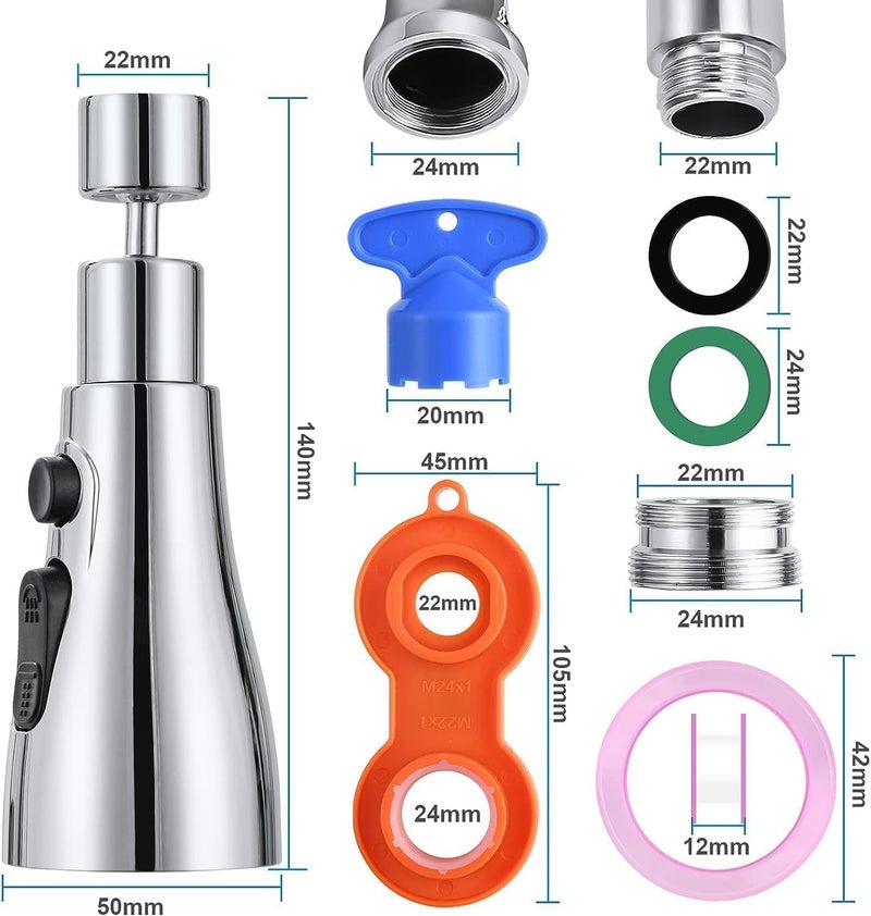 SHREE HANS CREATION 360° Movable Aerator - Rotatable Tap Swivel Head Infinity 3 Mode Dual Flow Kitchen Sink Faucet Shower Water Sprayer - Image 4