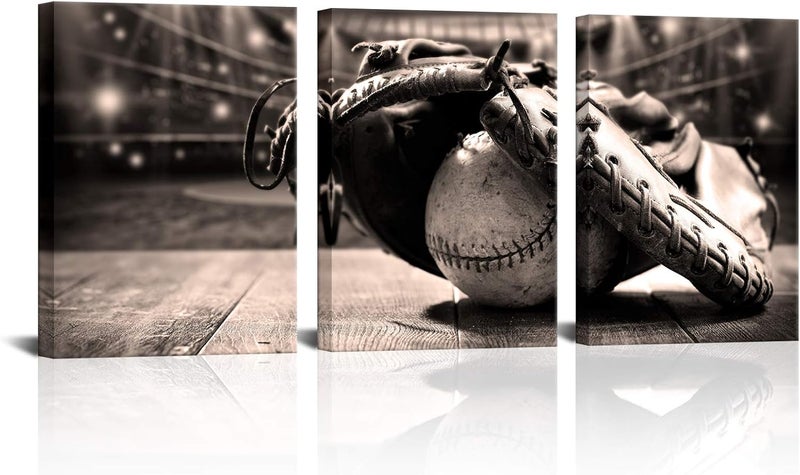 Kalormore Sepia Baseball Canvas Wall Art - Image 1