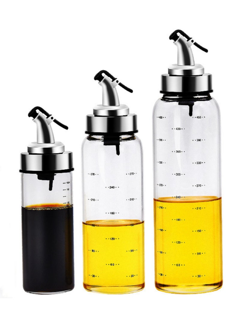 NOVOLAN 3PCS Oil Dispenser Bottle Oil Vinegar Cruet Kitchen Thickened Glass Soy Sauce Bottle Oil Pot Leak-Proof Stainless Steel Oil Pot Seasoning Bottle Dust Cover Nozzle 200ml 300ml 500ml (#2) - Image 1