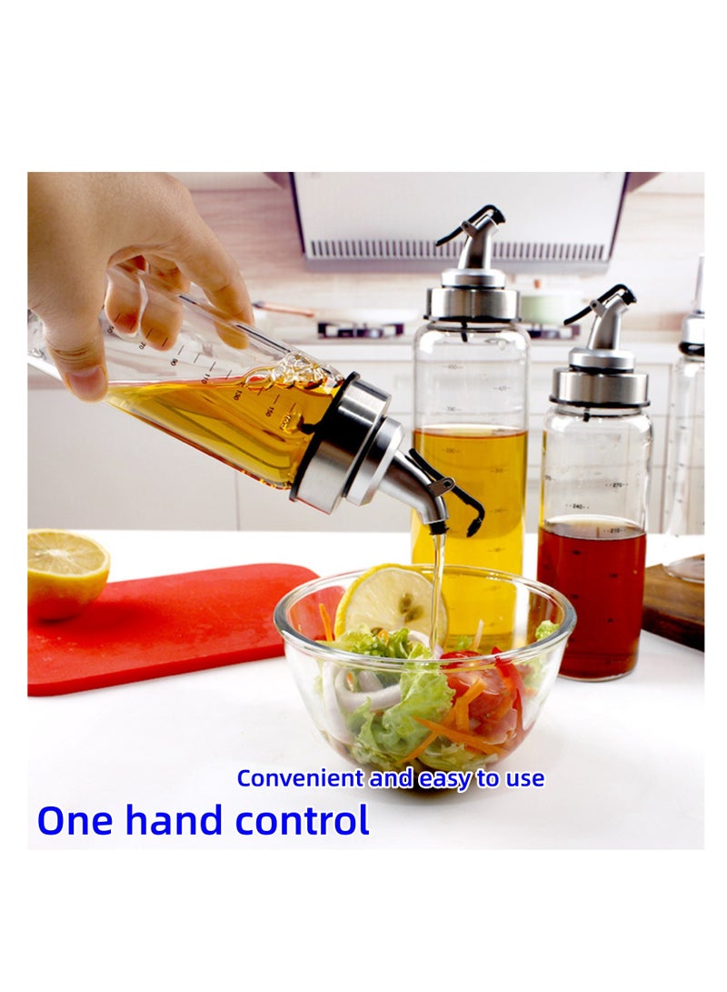 NOVOLAN 3PCS Oil Dispenser Bottle Oil Vinegar Cruet Kitchen Thickened Glass Soy Sauce Bottle Oil Pot Leak-Proof Stainless Steel Oil Pot Seasoning Bottle Dust Cover Nozzle 200ml 300ml 500ml (#2) - Image 3