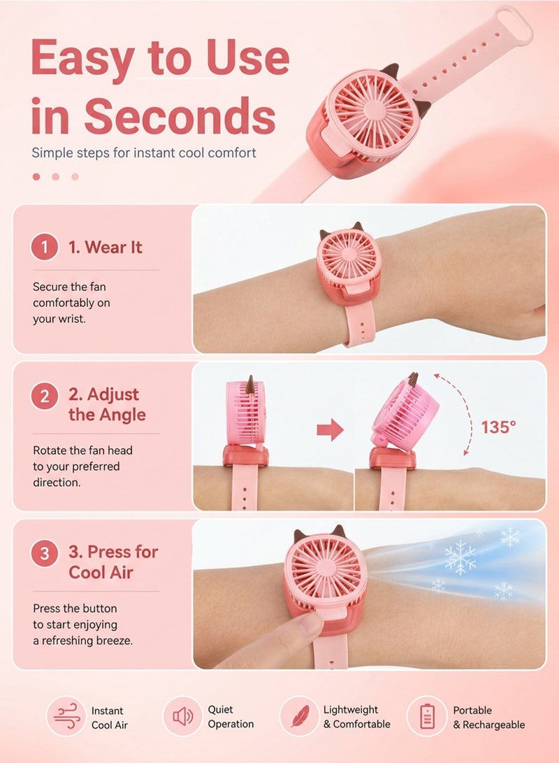 EVEREEN Cartoon Fan Watch Kids Toy USB Rechargeable Mini Wrist Fan 3 Speed Adjustable RGB Light Summer Cooling Cute Gift for Children - Image 4
