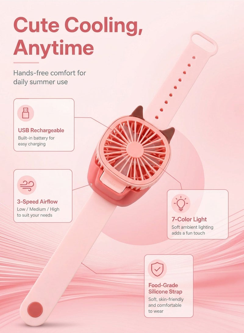 EVEREEN Cartoon Fan Watch Kids Toy USB Rechargeable Mini Wrist Fan 3 Speed Adjustable RGB Light Summer Cooling Cute Gift for Children - Image 3