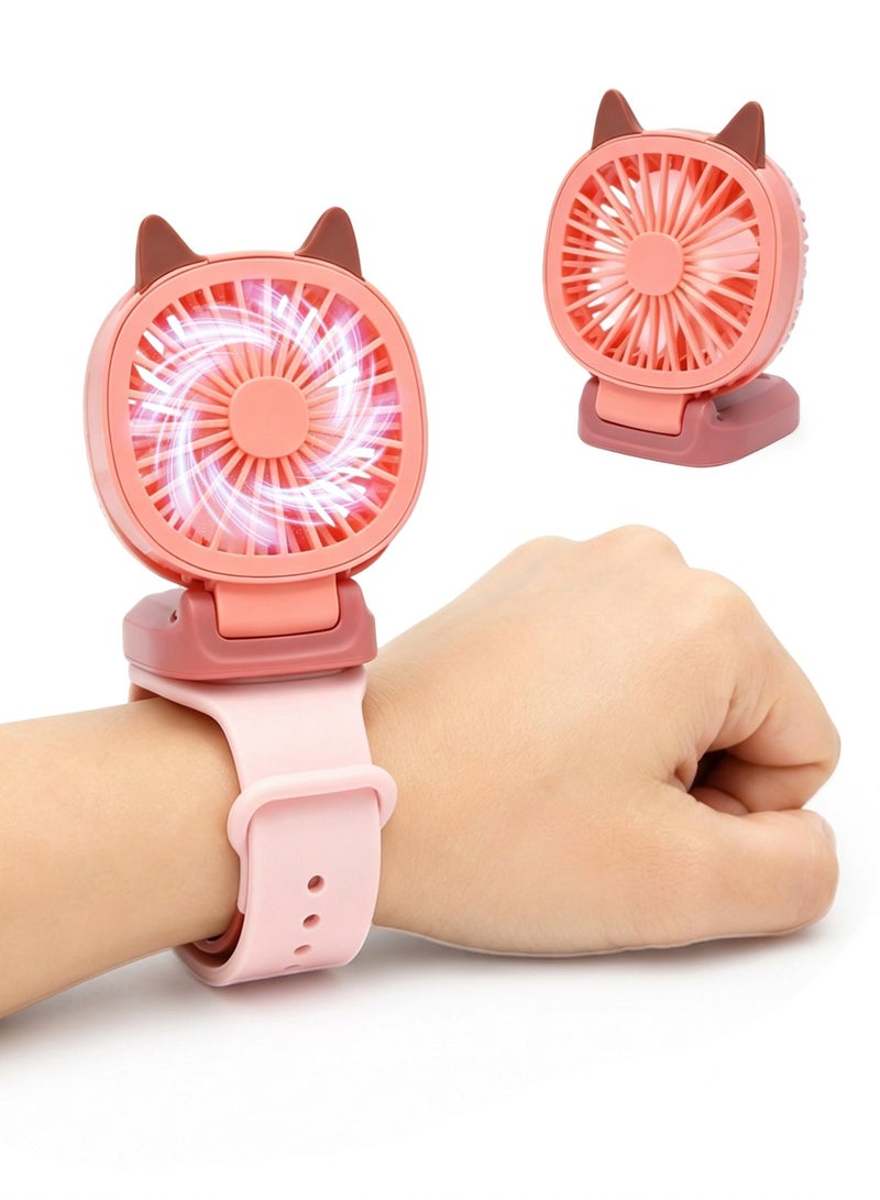 EVEREEN Cartoon Fan Watch Kids Toy USB Rechargeable Mini Wrist Fan 3 Speed Adjustable RGB Light Summer Cooling Cute Gift for Children - Image 1