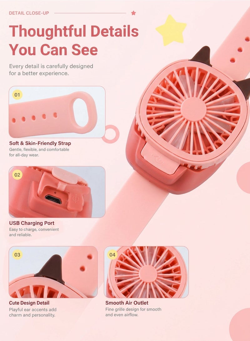 EVEREEN Cartoon Fan Watch Kids Toy USB Rechargeable Mini Wrist Fan 3 Speed Adjustable RGB Light Summer Cooling Cute Gift for Children - Image 5