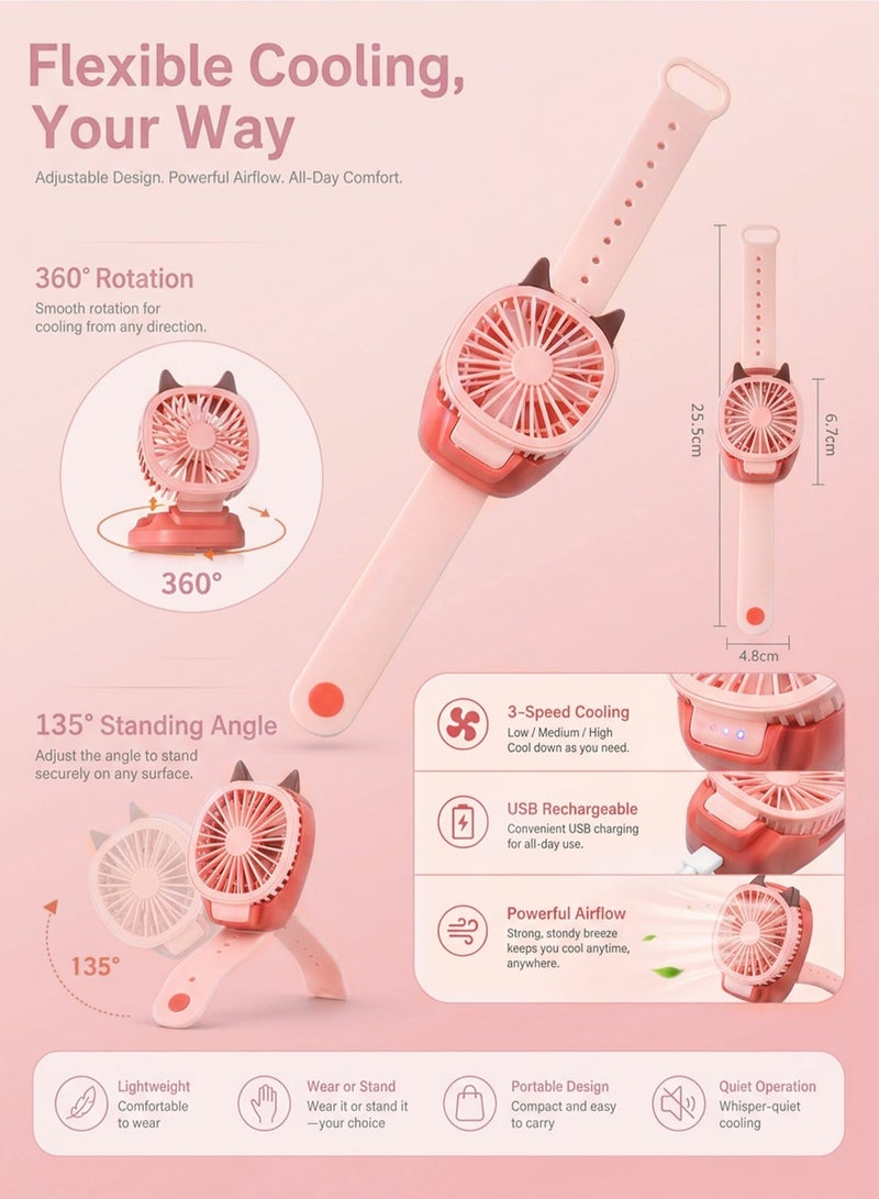 EVEREEN Cartoon Fan Watch Kids Toy USB Rechargeable Mini Wrist Fan 3 Speed Adjustable RGB Light Summer Cooling Cute Gift for Children - Image 2