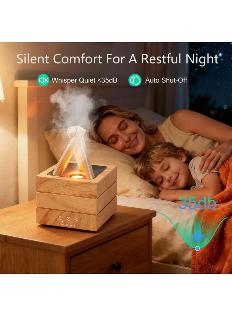 SYOSI Flame Diffuser for Essential Oils, 280ml Ultrasonic Cool Mist Aromatherapy Humidifier, 7-Color LED Light with Remote Control Timer Auto-Off, Quiet Operation for Home Office Bedroom Relaxation, Wood - Image 3