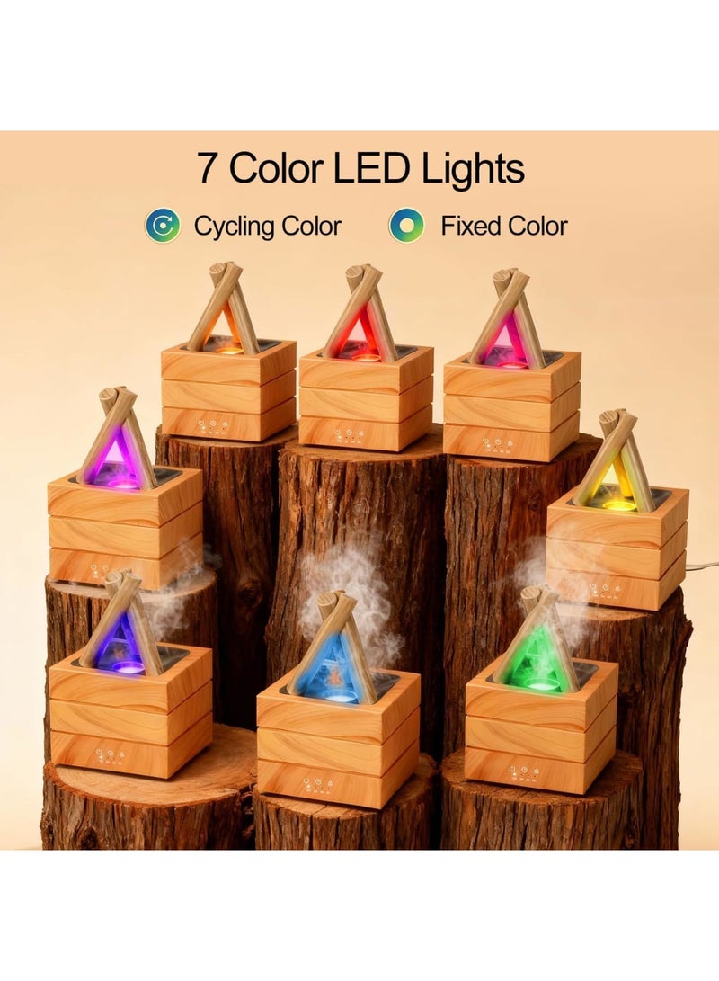 SYOSI Flame Diffuser for Essential Oils, 280ml Ultrasonic Cool Mist Aromatherapy Humidifier, 7-Color LED Light with Remote Control Timer Auto-Off, Quiet Operation for Home Office Bedroom Relaxation, Wood - Image 2