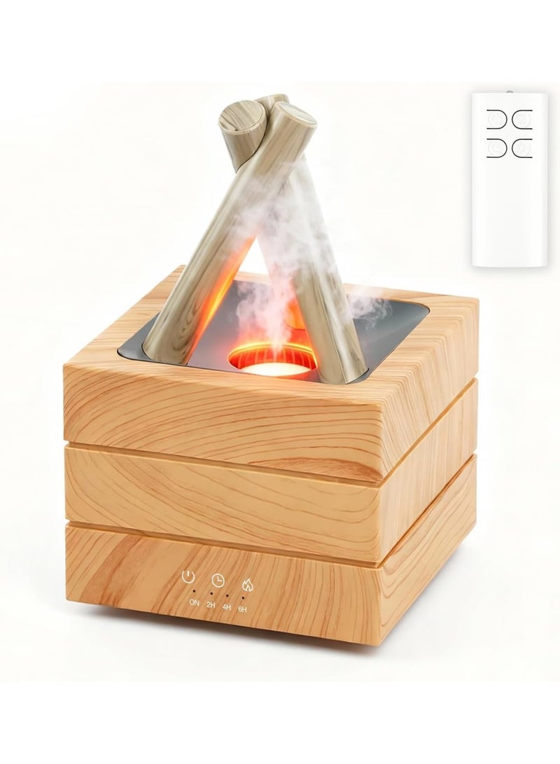 SYOSI Flame Diffuser for Essential Oils, 280ml Ultrasonic Cool Mist Aromatherapy Humidifier, 7-Color LED Light with Remote Control Timer Auto-Off, Quiet Operation for Home Office Bedroom Relaxation, Wood - Image 1