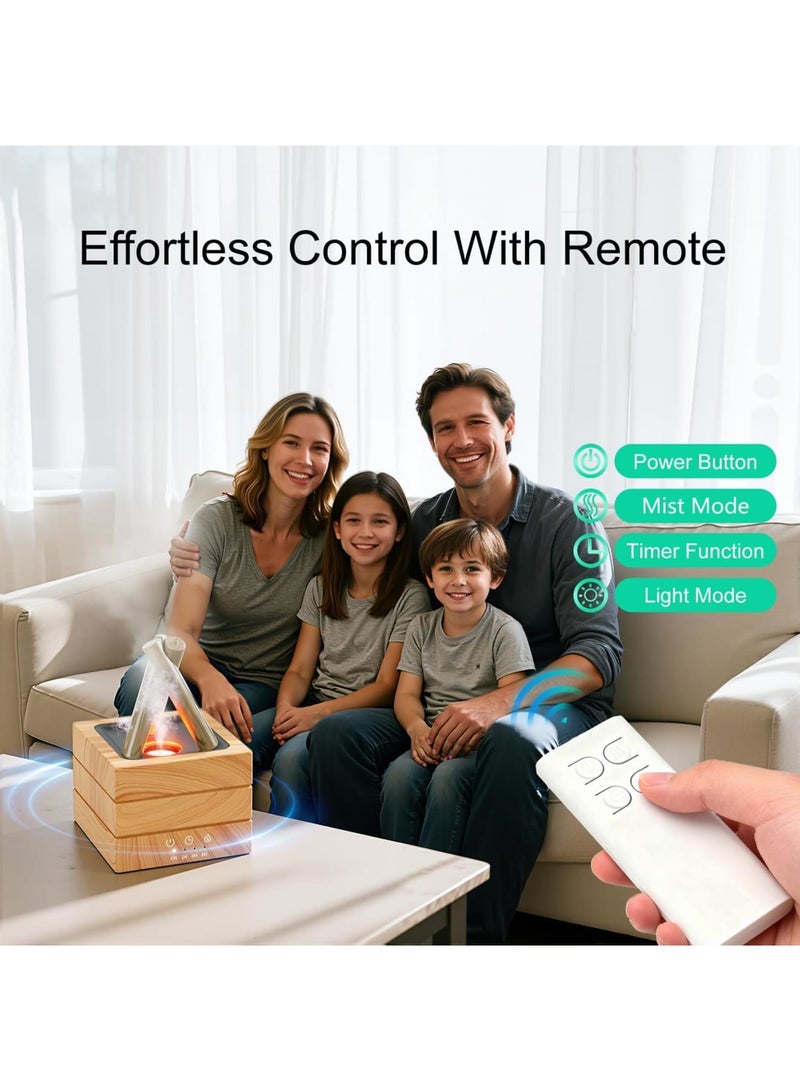 SYOSI Flame Diffuser for Essential Oils, 280ml Ultrasonic Cool Mist Aromatherapy Humidifier, 7-Color LED Light with Remote Control Timer Auto-Off, Quiet Operation for Home Office Bedroom Relaxation, Wood - Image 4