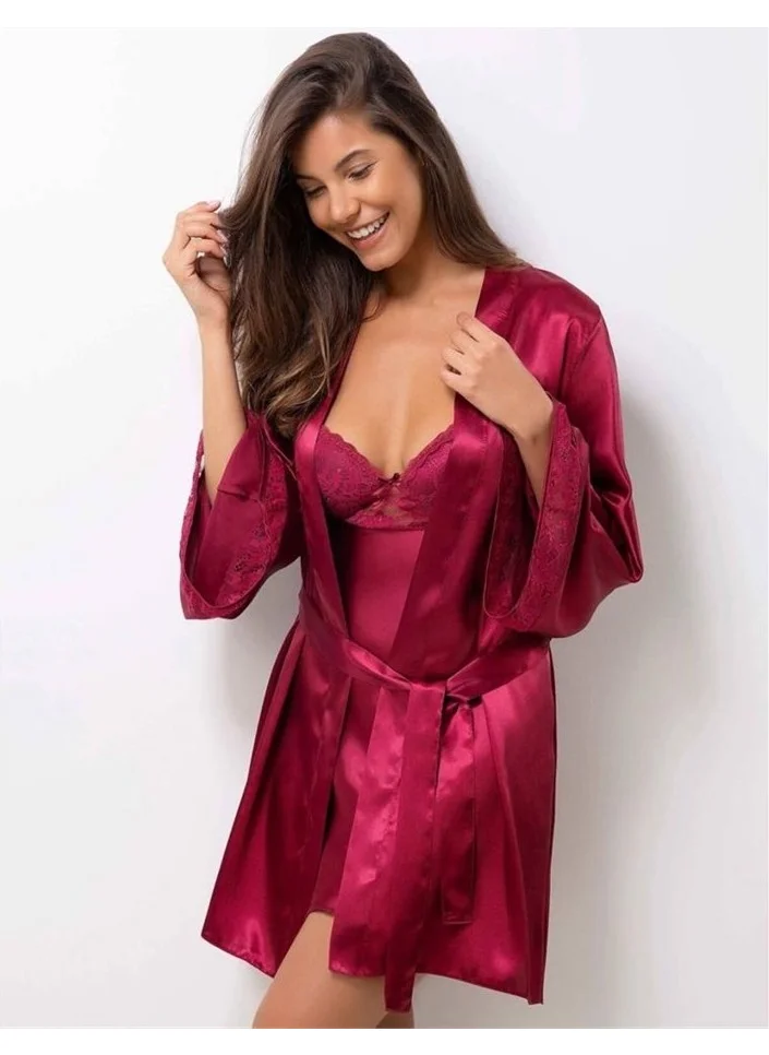 pierre cardin 4090 Nightgown Dressing Suit - Claret Red