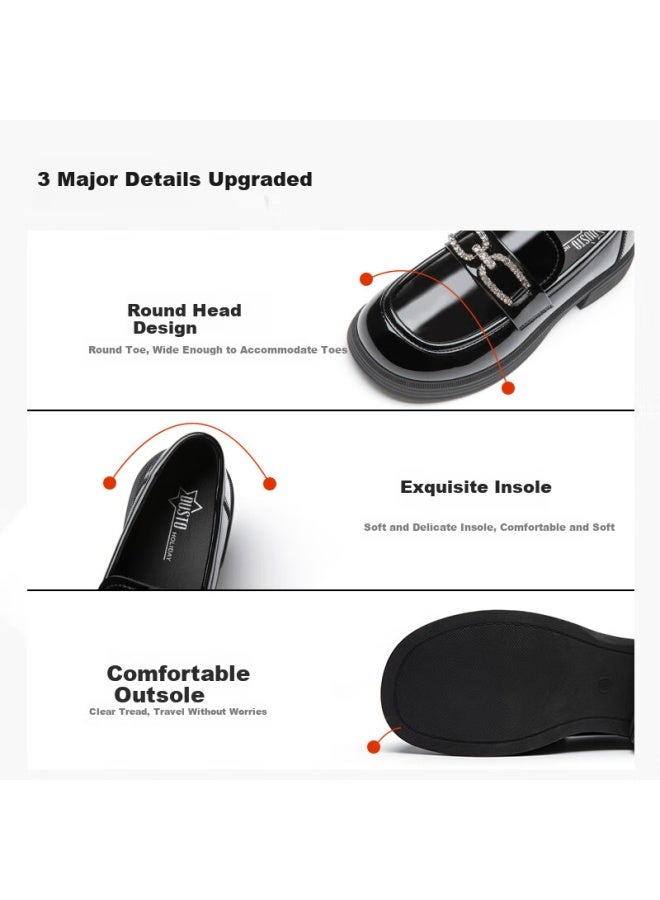 DUSTO Da Dong Le Fu Women's Shoes Spring New Chunky Heel Mid-heel Round Toe Patent Leather C0250 - Image 1
