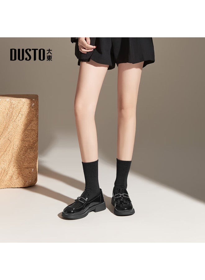 DUSTO Da Dong Le Fu Women's Shoes Spring New Chunky Heel Mid-heel Round Toe Patent Leather C0250 - Image 3