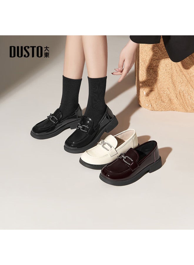 DUSTO Da Dong Le Fu Women's Shoes Spring New Chunky Heel Mid-heel Round Toe Patent Leather C0250 - Image 2