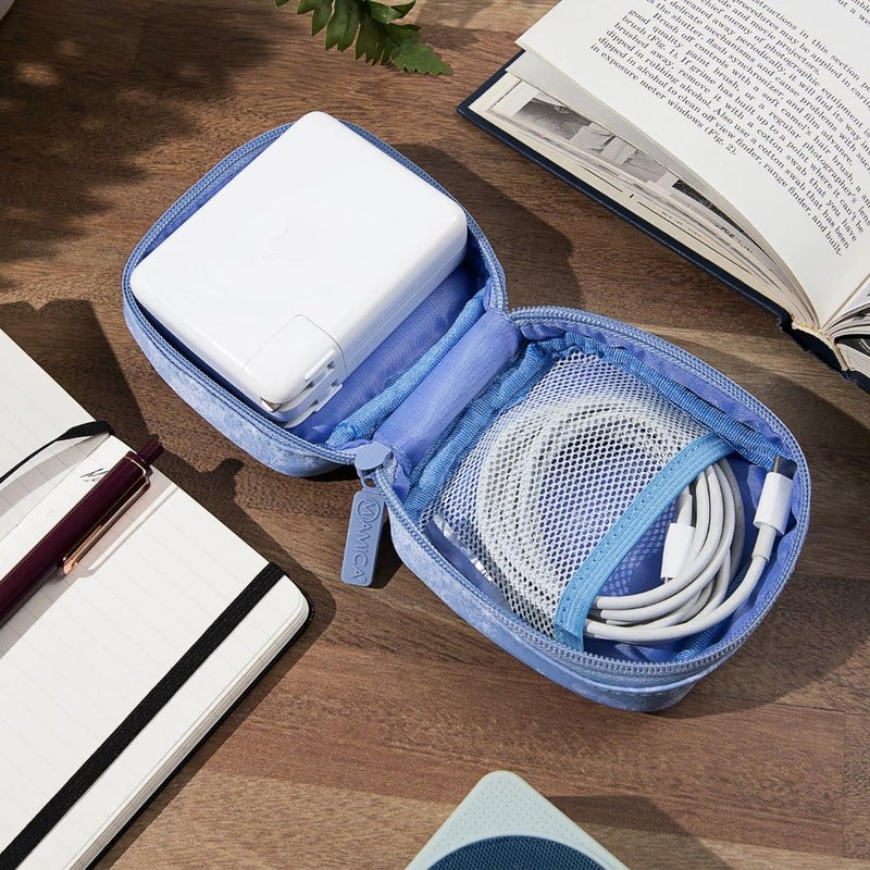 Miamica Electronic Blue Floral Organizer Small Travel Cable Organizer Bag for Cables Charger Phone USB Earphones - Image 3