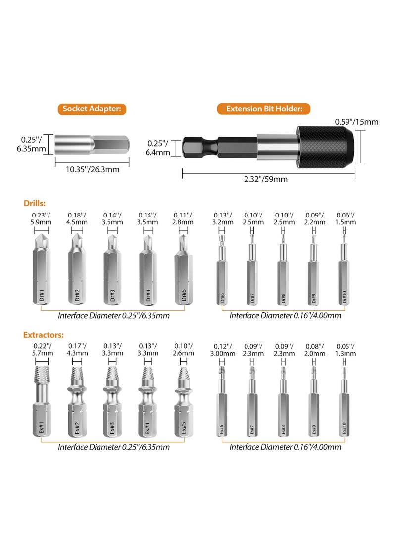 Generic - 22-Piece Screw Extractor Set - Easy Out HSS Broken Stripped Screw Remover Kit with Magnetic Extension Bit Holder & Socket Adapter - Image 1