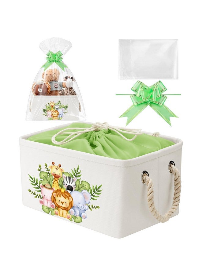 Pickmesh Baby Shower Storage Basket with Gift Bags Rectangular Ribbons Collapsible Canvas Storage Bin with Handles for Diaper Organizing Toy Home DIY Gift Basket, 13 x 9. 1 x 7. 1 Inch(Jungle Theme) - Image 1