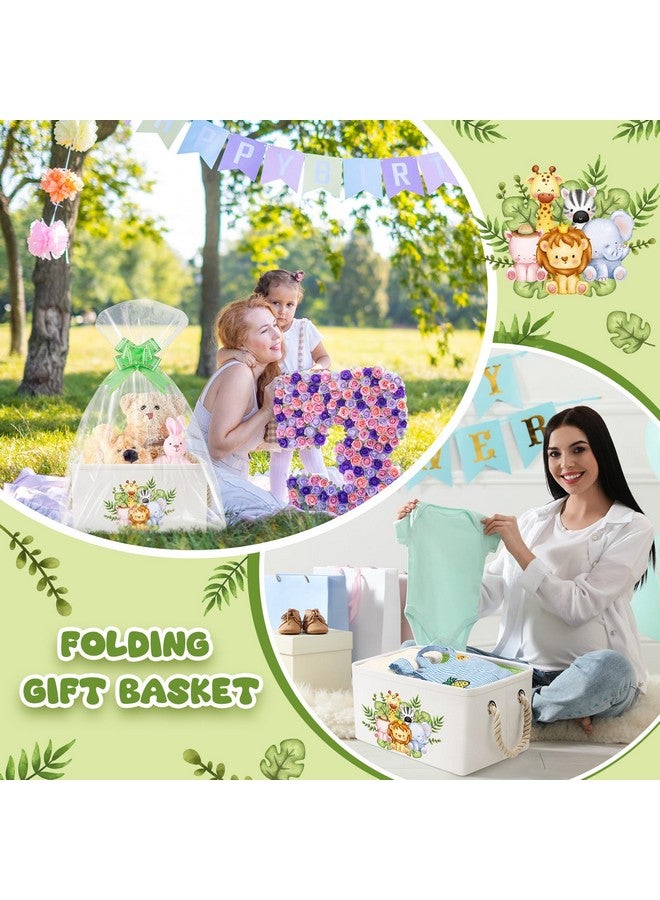 Pickmesh Baby Shower Storage Basket with Gift Bags Rectangular Ribbons Collapsible Canvas Storage Bin with Handles for Diaper Organizing Toy Home DIY Gift Basket, 13 x 9. 1 x 7. 1 Inch(Jungle Theme) - Image 4