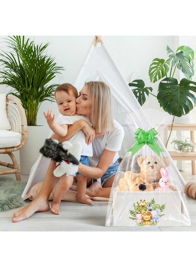 Pickmesh Baby Shower Storage Basket with Gift Bags Rectangular Ribbons Collapsible Canvas Storage Bin with Handles for Diaper Organizing Toy Home DIY Gift Basket, 13 x 9. 1 x 7. 1 Inch(Jungle Theme) - Image 3