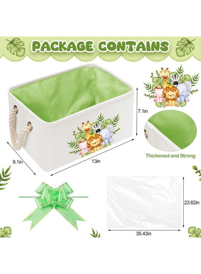 Pickmesh Baby Shower Storage Basket with Gift Bags Rectangular Ribbons Collapsible Canvas Storage Bin with Handles for Diaper Organizing Toy Home DIY Gift Basket, 13 x 9. 1 x 7. 1 Inch(Jungle Theme) - Image 2