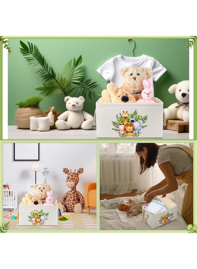Pickmesh Baby Shower Storage Basket with Gift Bags Rectangular Ribbons Collapsible Canvas Storage Bin with Handles for Diaper Organizing Toy Home DIY Gift Basket, 13 x 9. 1 x 7. 1 Inch(Jungle Theme) - Image 5